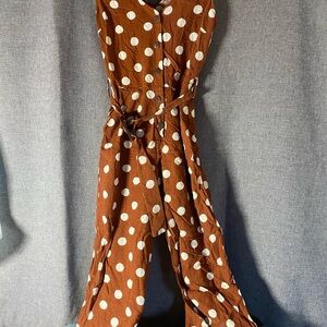 Monteau Brown and White Polka Dot Jumpsuit